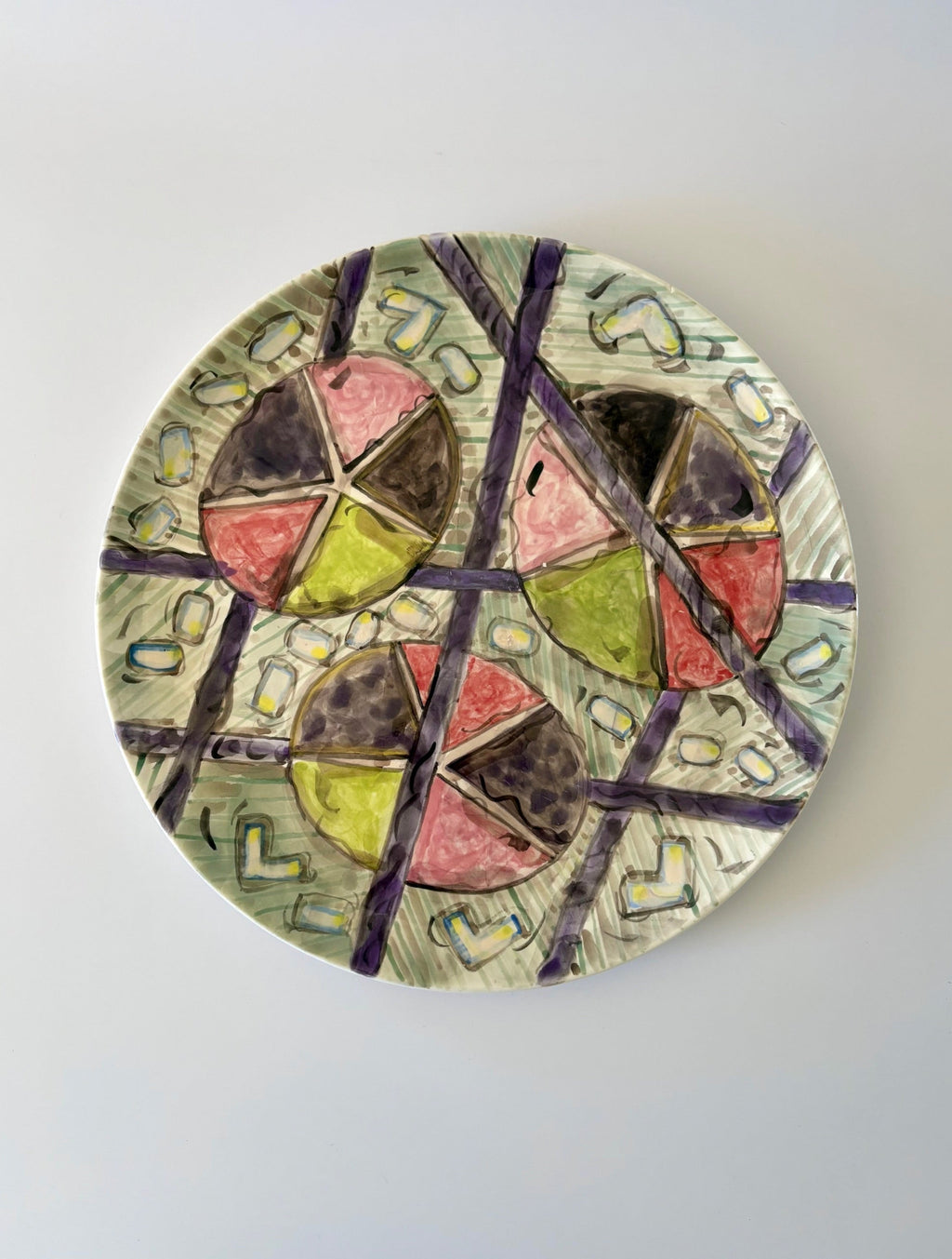 Multicolor-Multipattern Ceramic Serving Plate