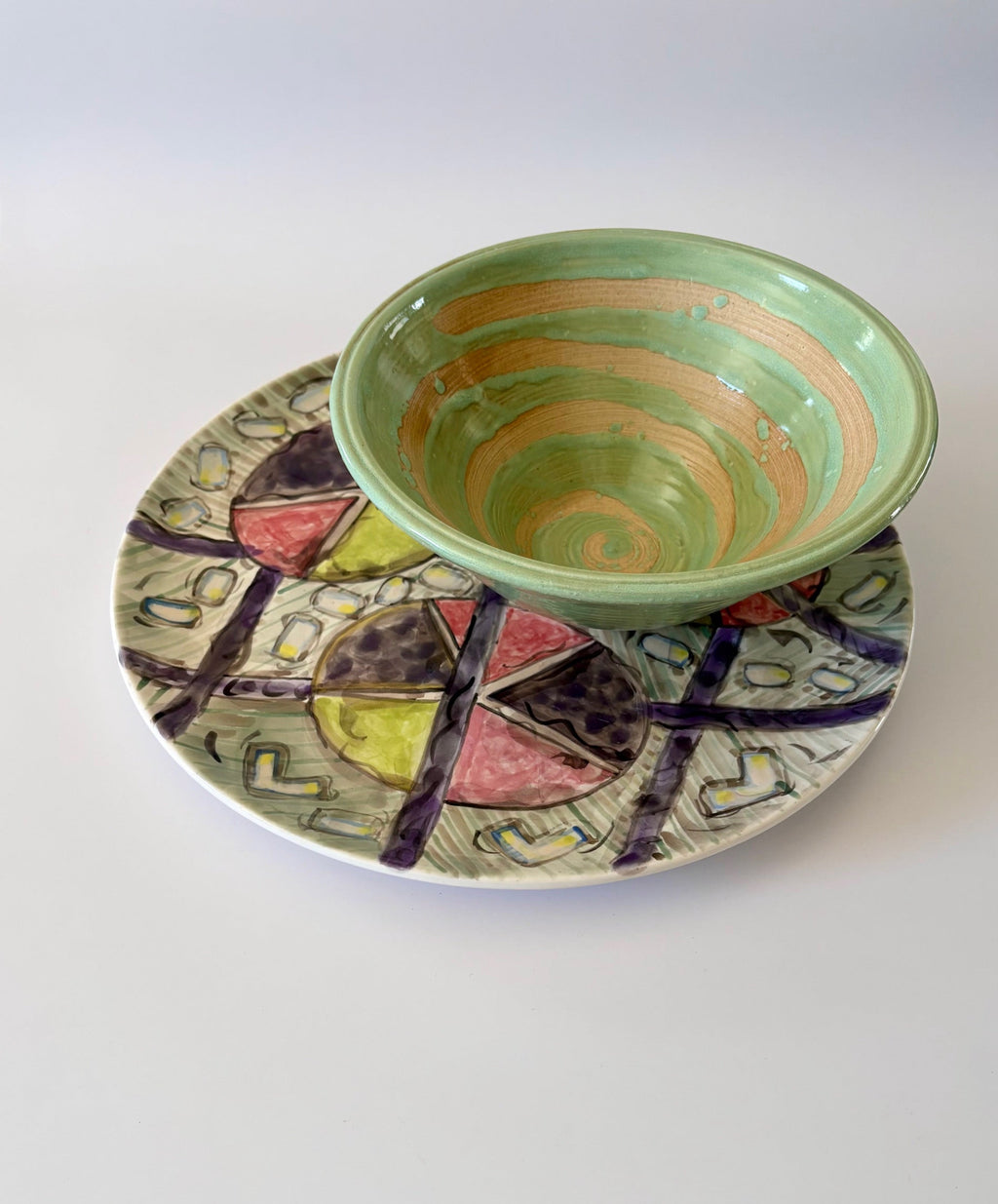 Multicolor-Multipattern Ceramic Serving Plate