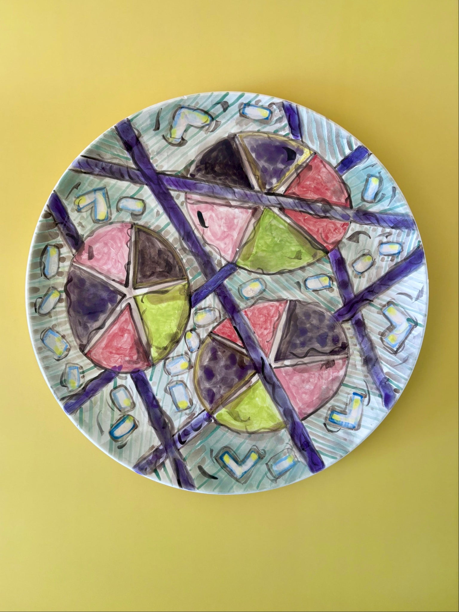Multicolor-Multipattern Ceramic Serving Plate