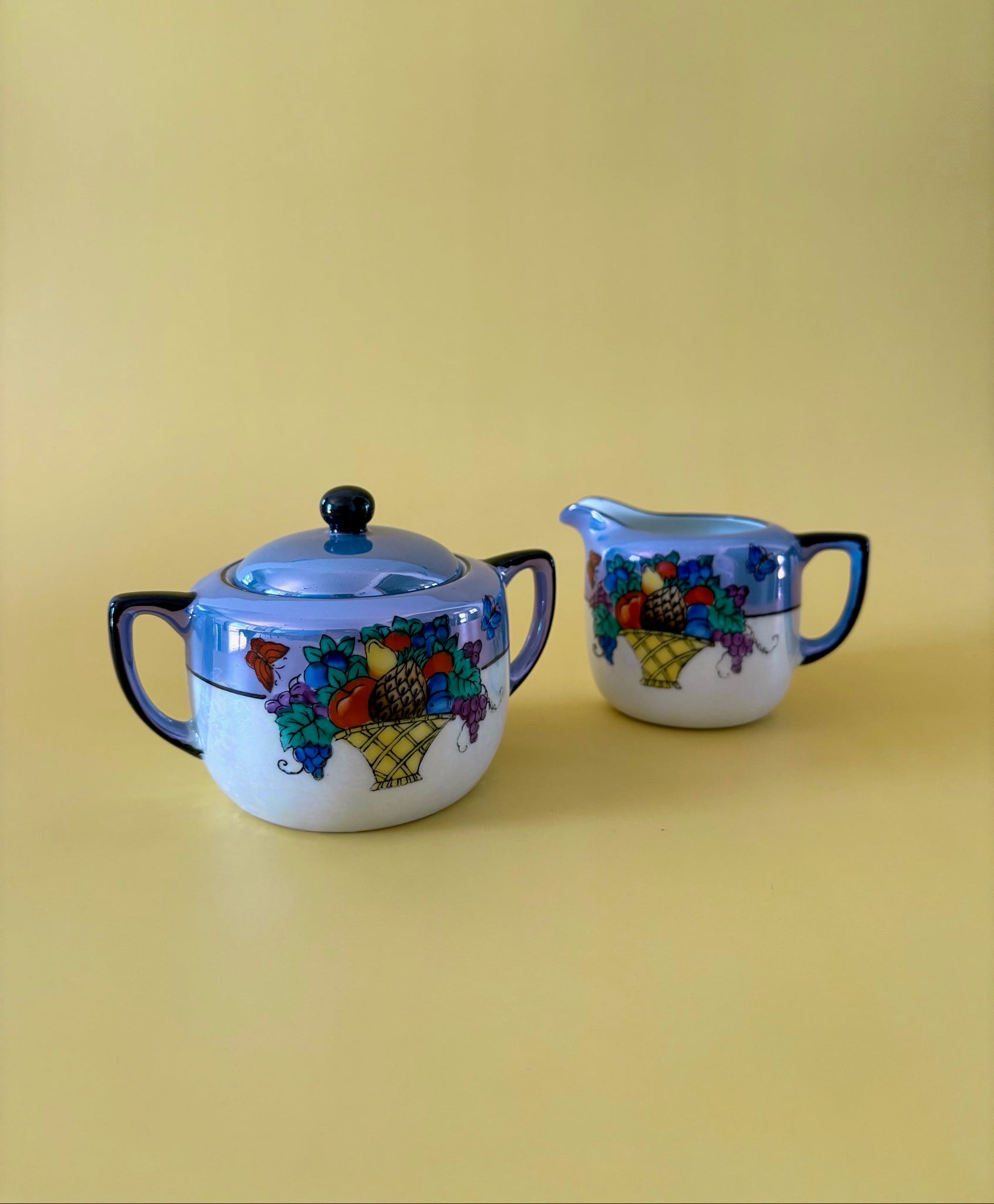 Cream and Sugar Set with Fruit Basket