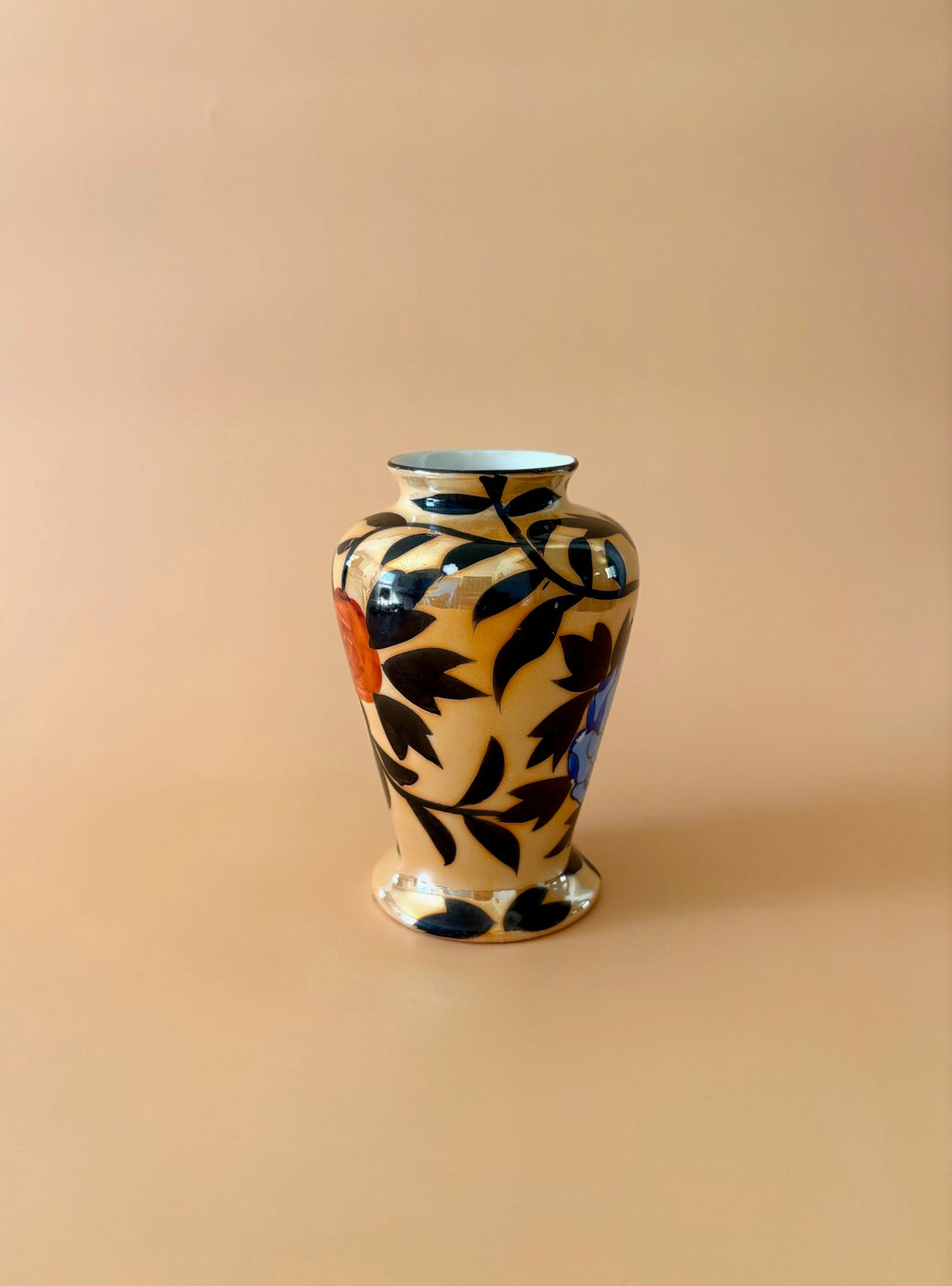 Small Vase with Black Leaves and Flowers