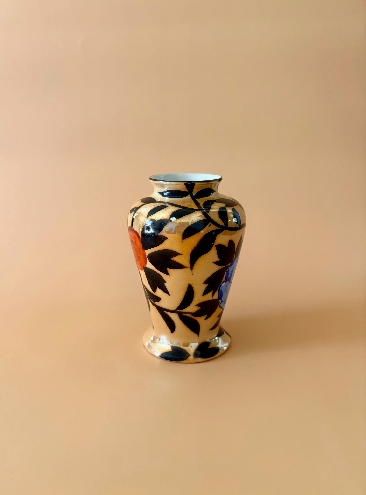 Small Vase with Black Leaves and Flowers