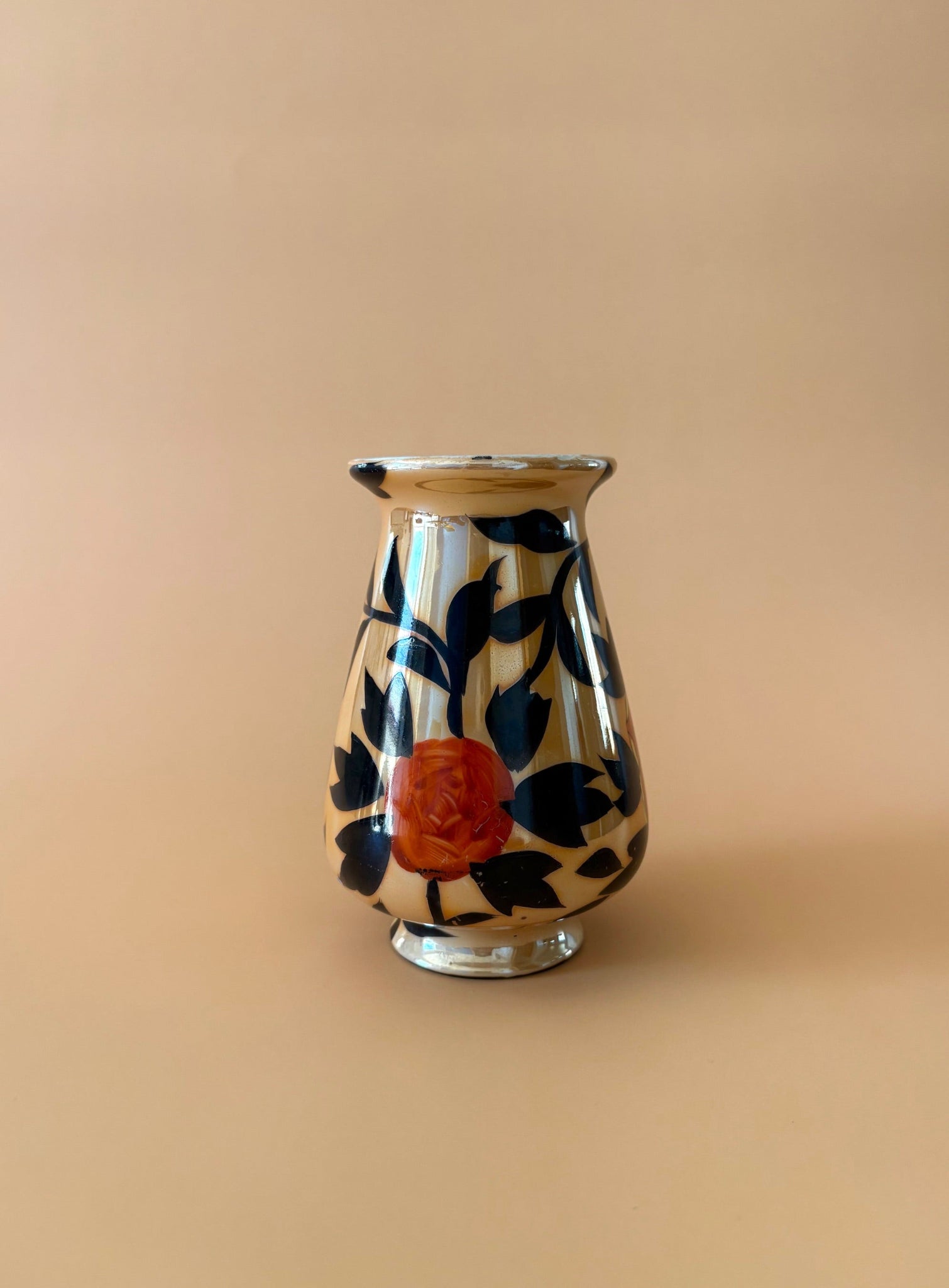Small Vase with Black Leaves and Flowers