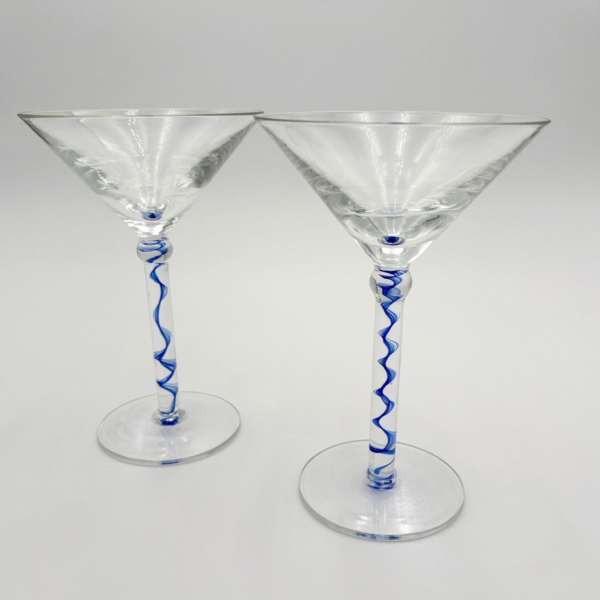 Martini Glasses with Blue Swirl Stem