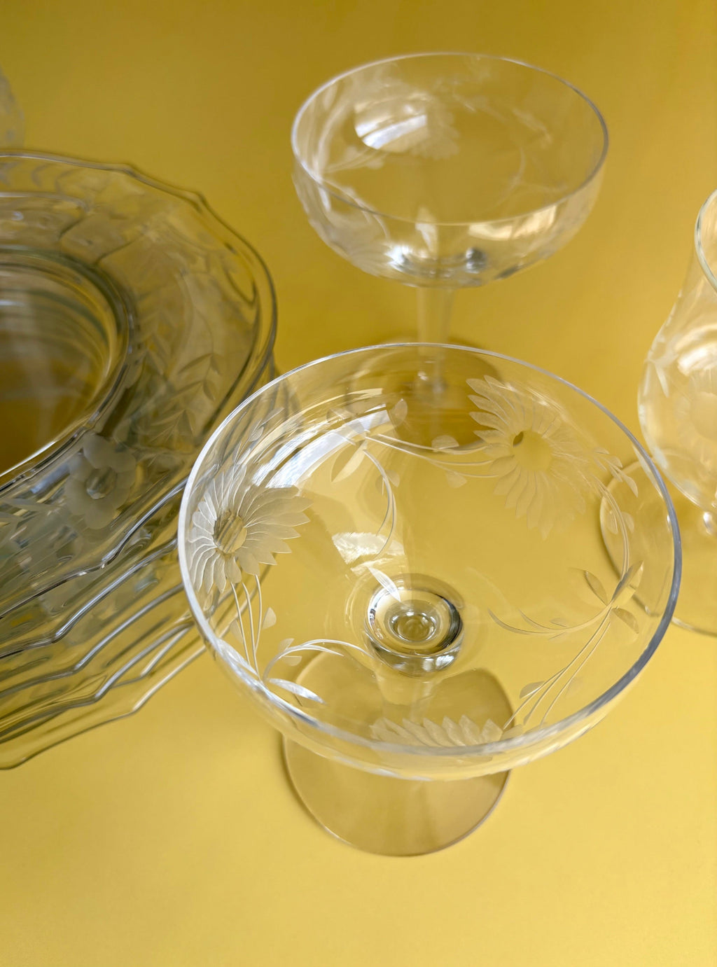 Floral Etched Coupe Glasses