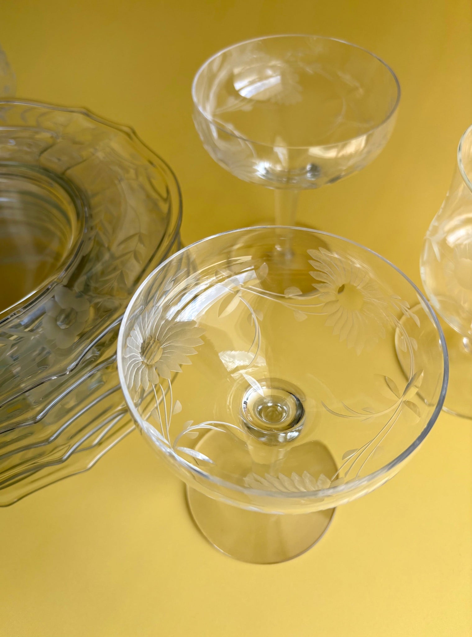 Floral Etched Coupe Glasses