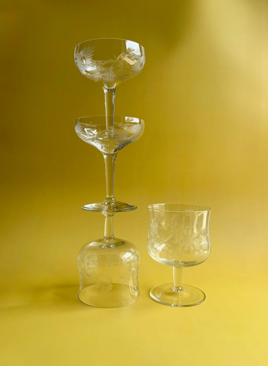 Floral Etched Cocktail Glasses