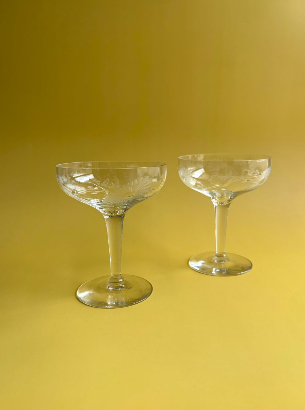Floral Etched Coupe Glasses