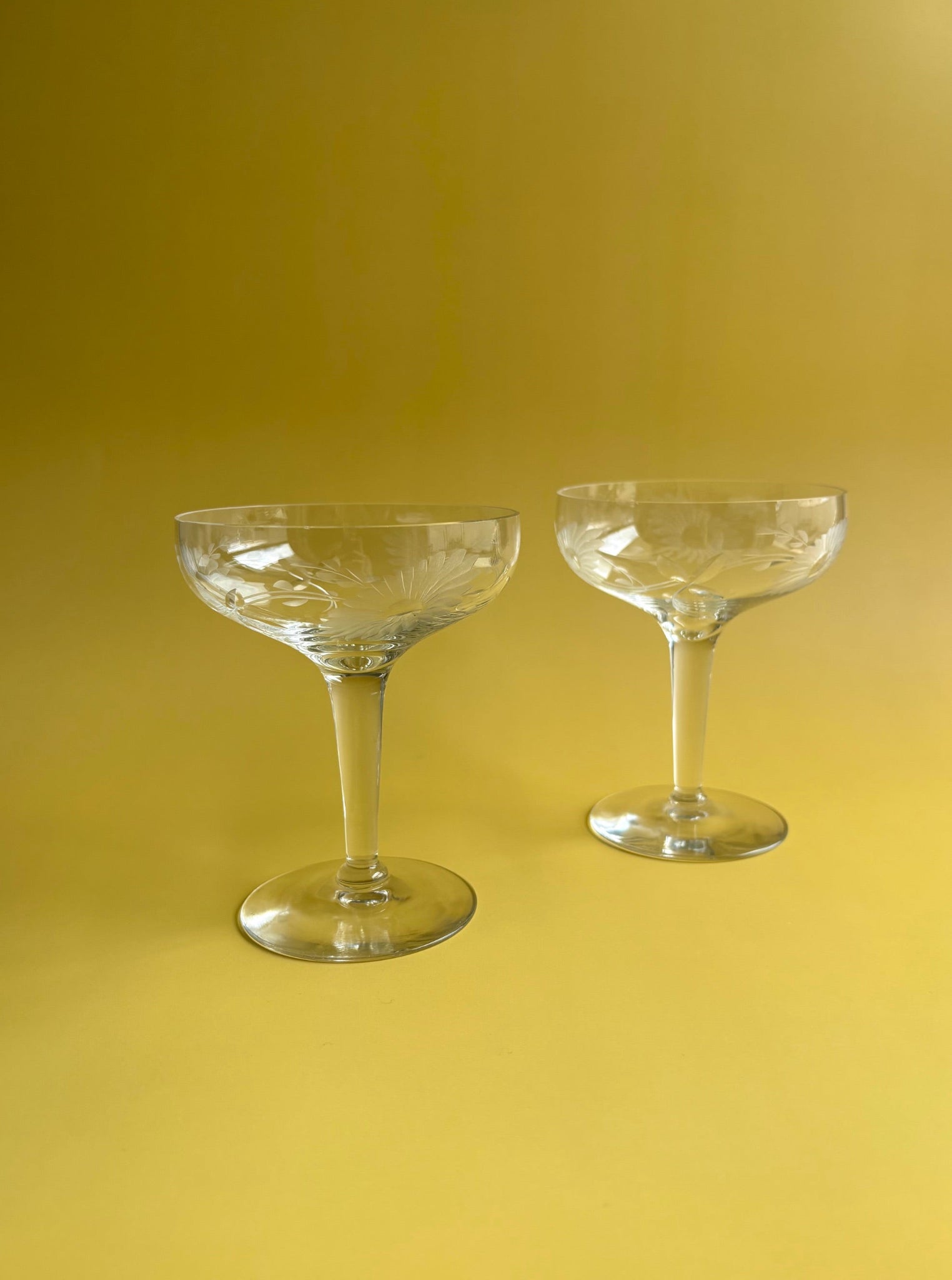 Floral Etched Coupe Glasses