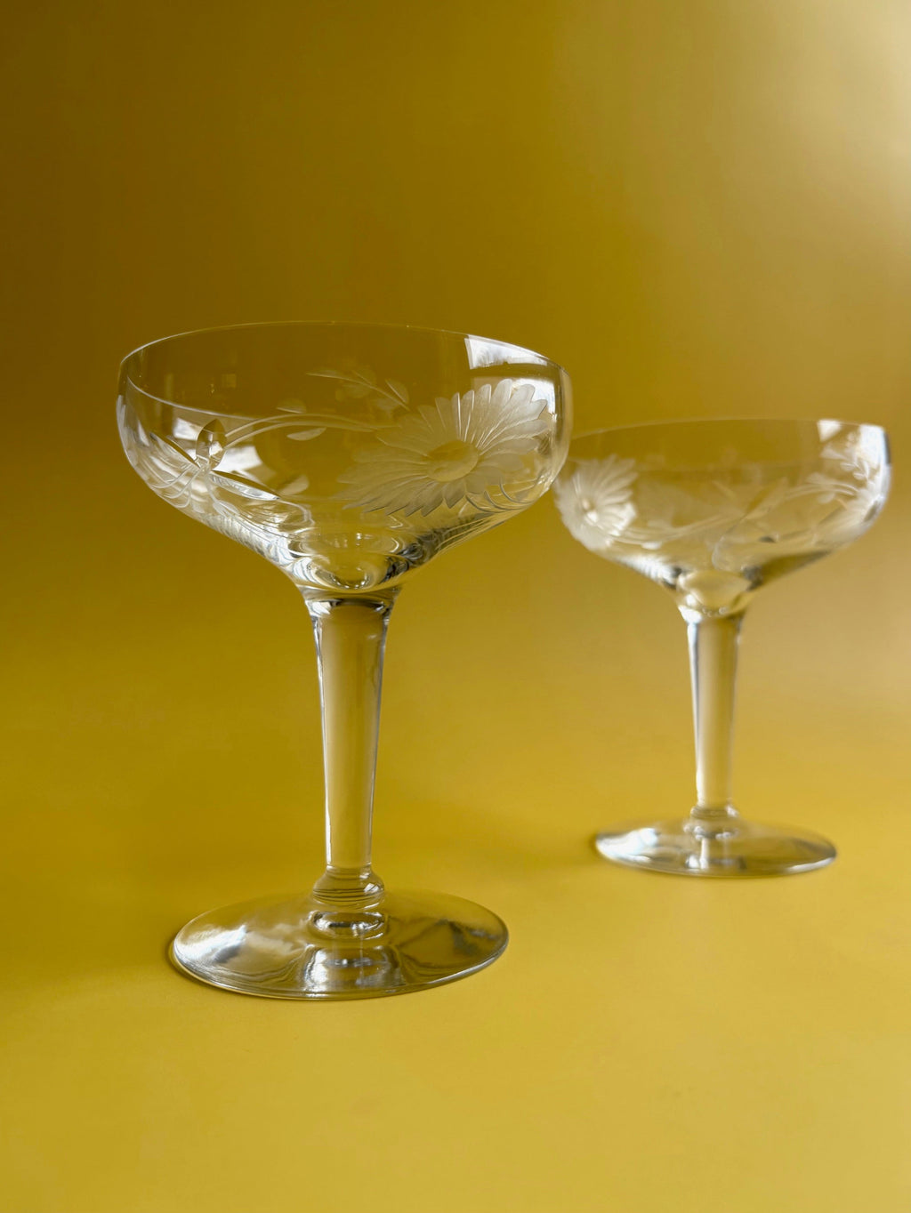 Floral Etched Coupe Glasses