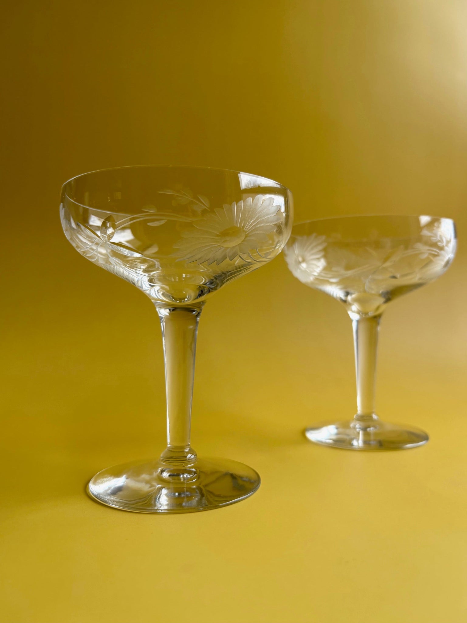 Floral Etched Coupe Glasses