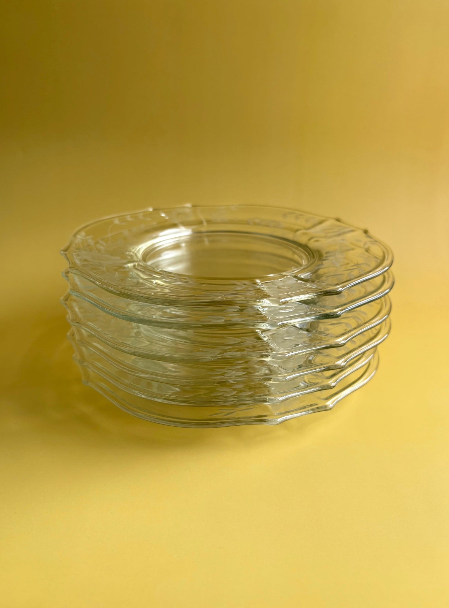 Vintage Etched Glass Plates with Flowers