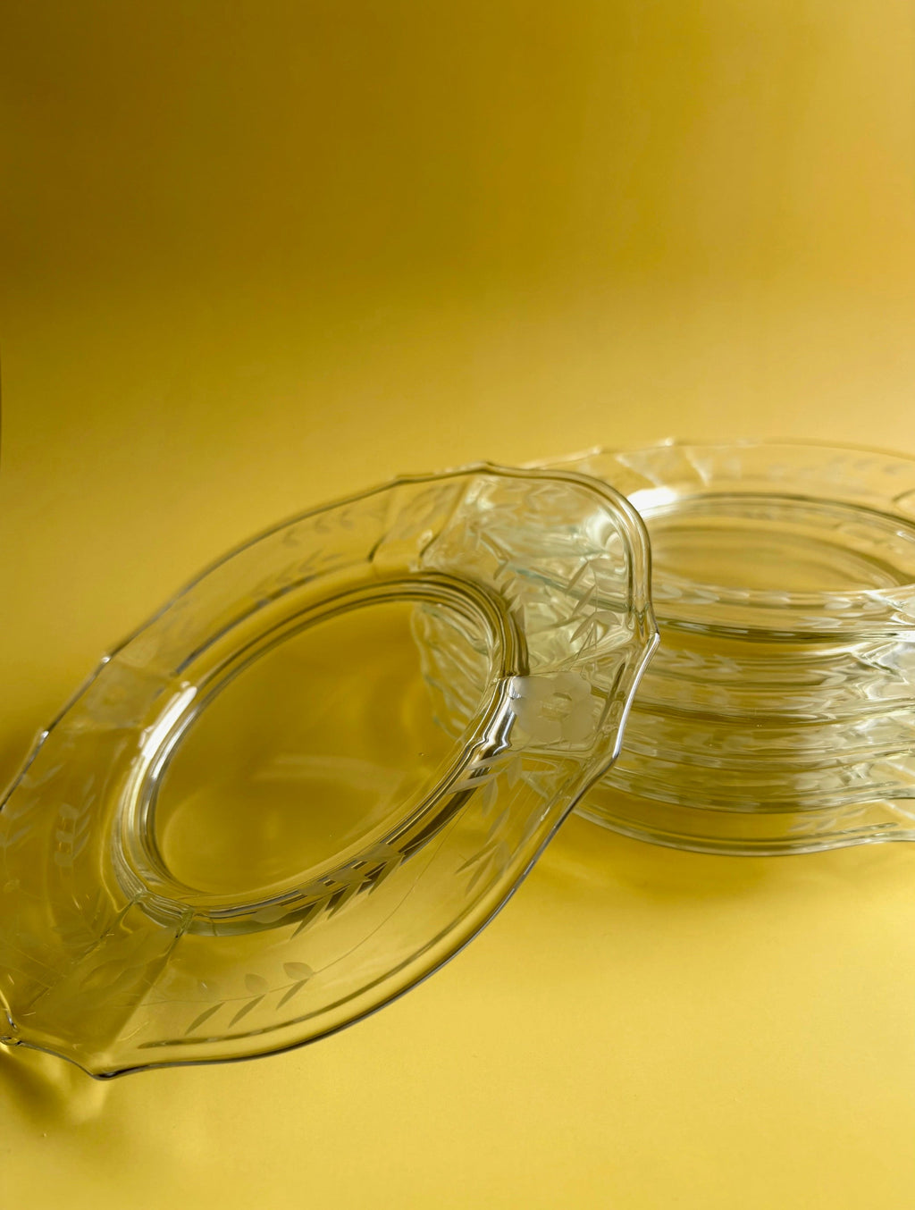 Vintage Etched Glass Plates with Flowers