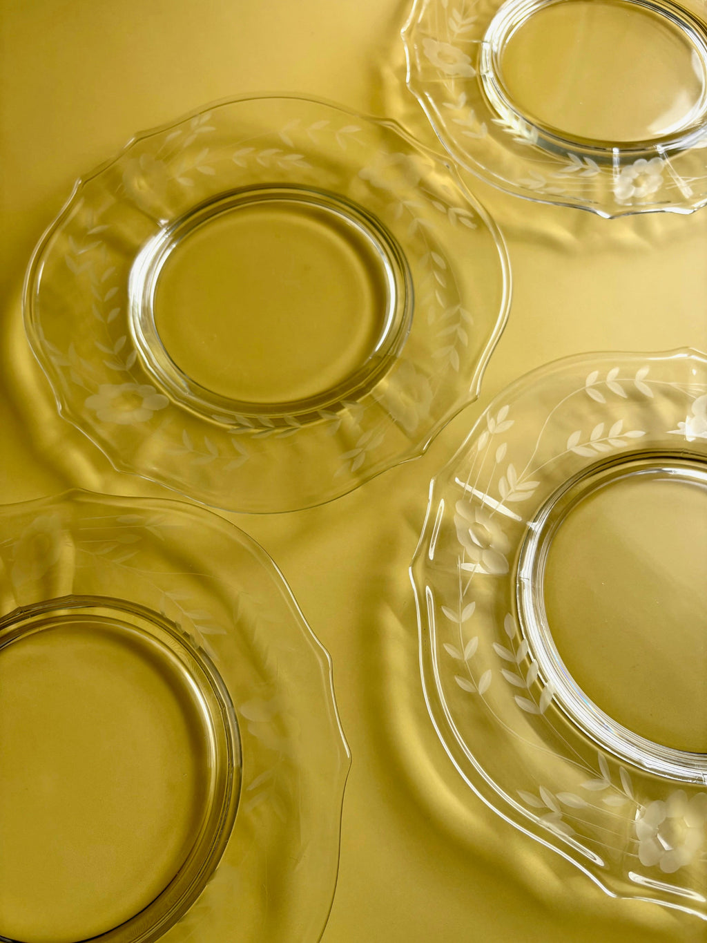 Vintage Etched Glass Plates with Flowers