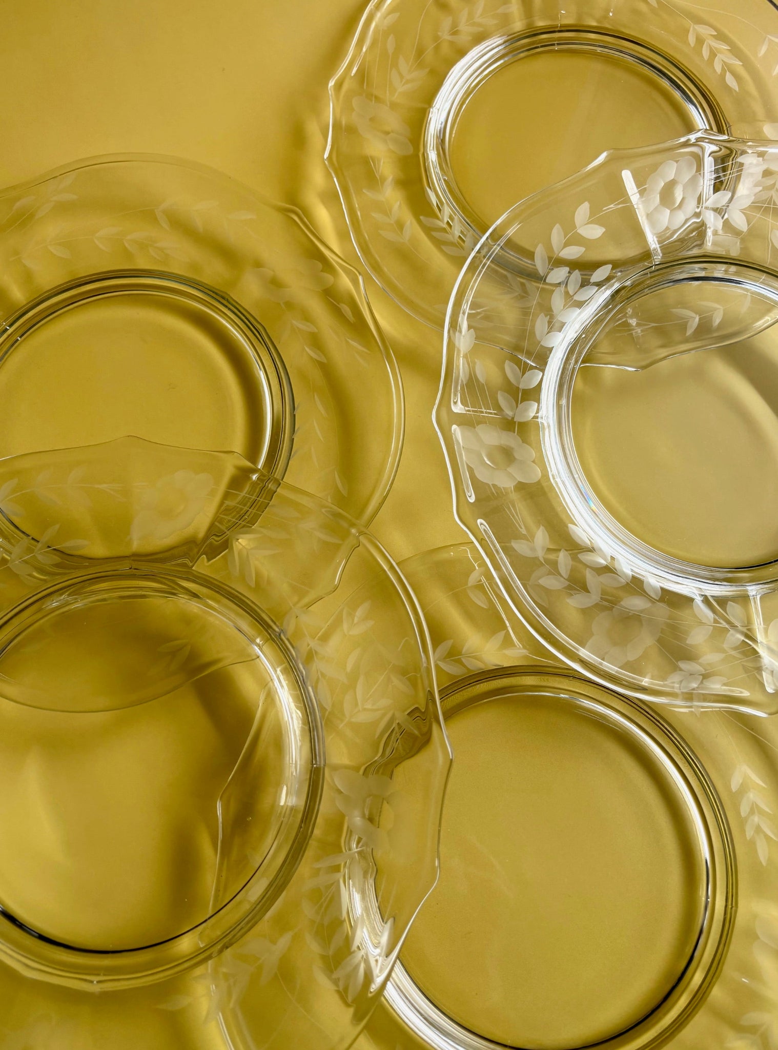 Vintage Etched Glass Plates with Flowers