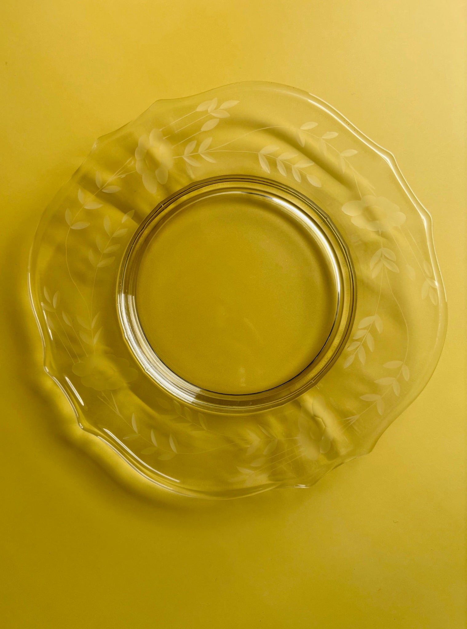 Vintage Etched Glass Plates with Flowers