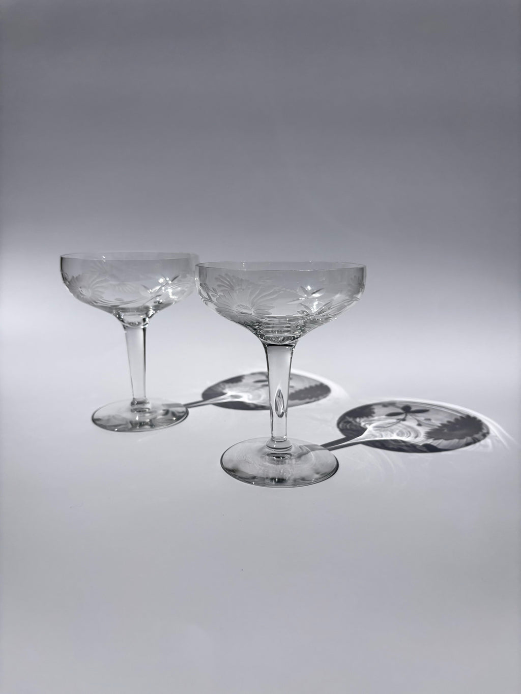 Floral Etched Coupe Glasses