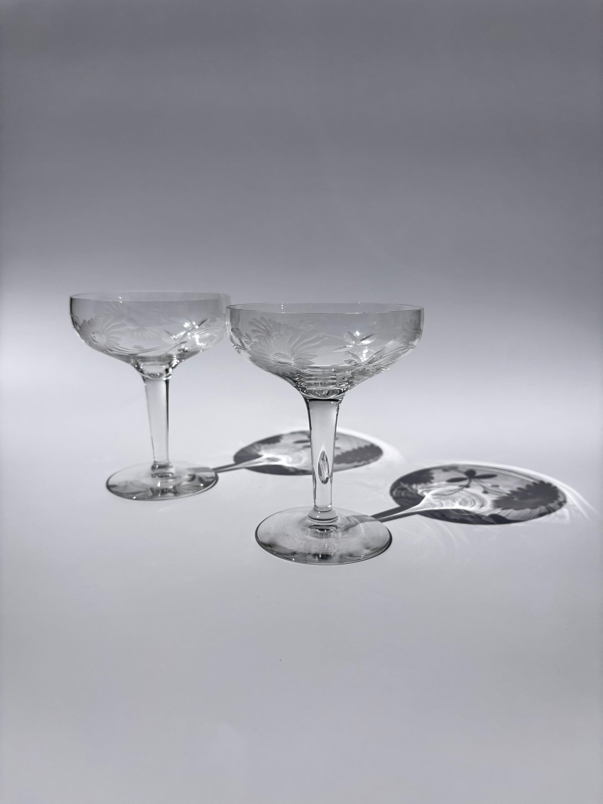 Floral Etched Coupe Glasses