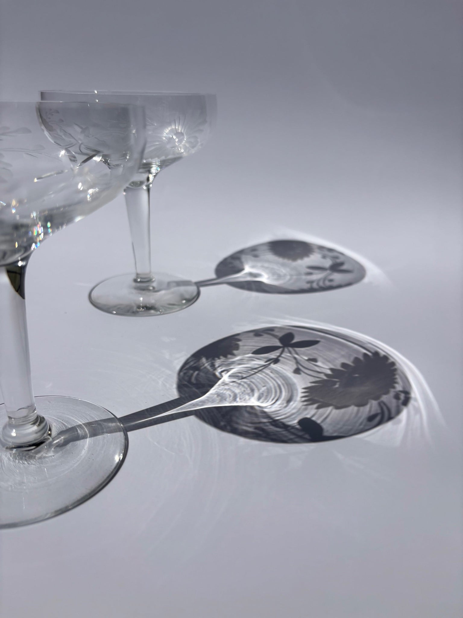 Floral Etched Coupe Glasses