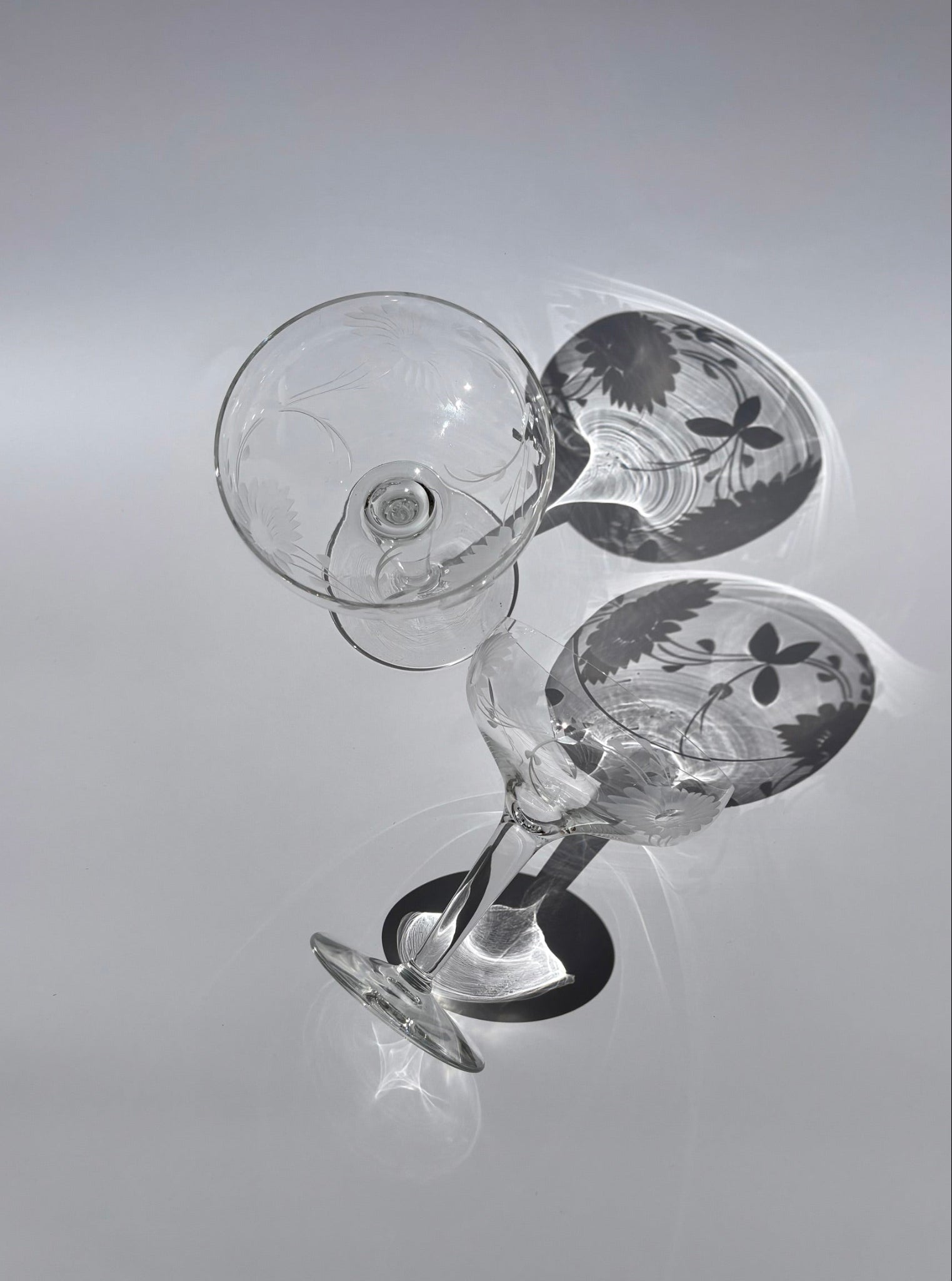 Floral Etched Coupe Glasses