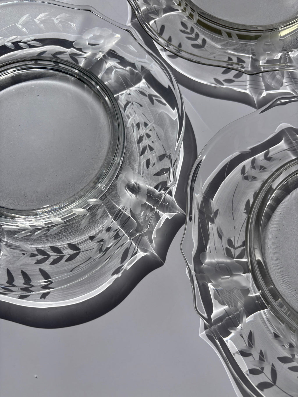 Vintage Etched Glass Plates with Flowers