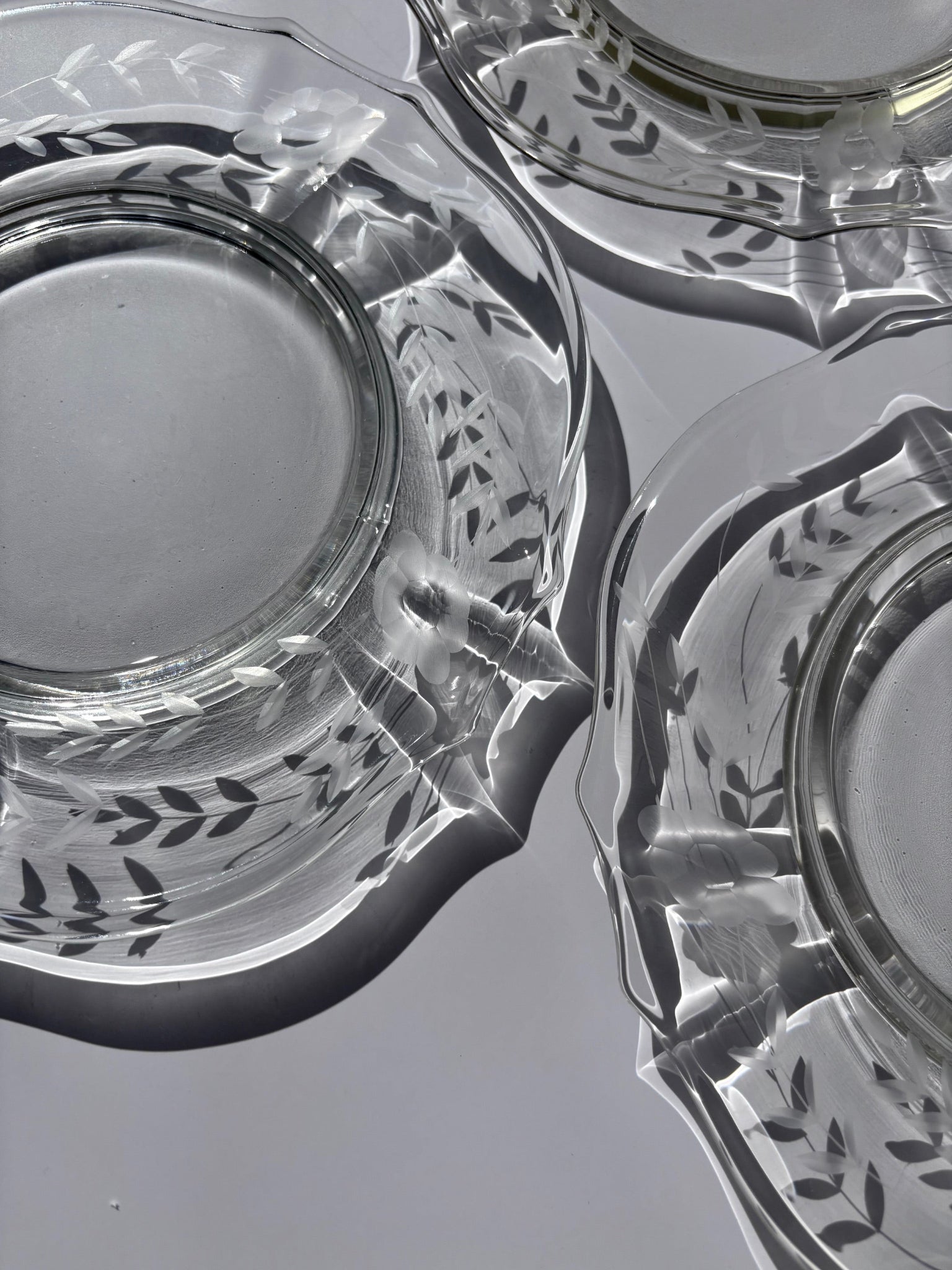 Vintage Etched Glass Plates with Flowers