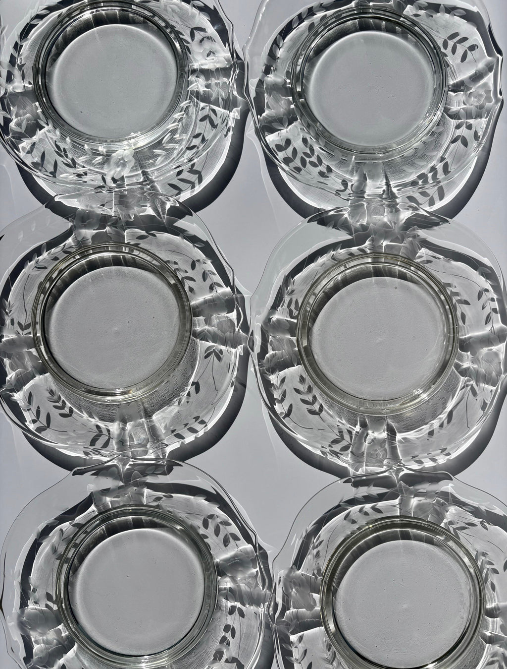 Vintage Etched Glass Plates with Flowers