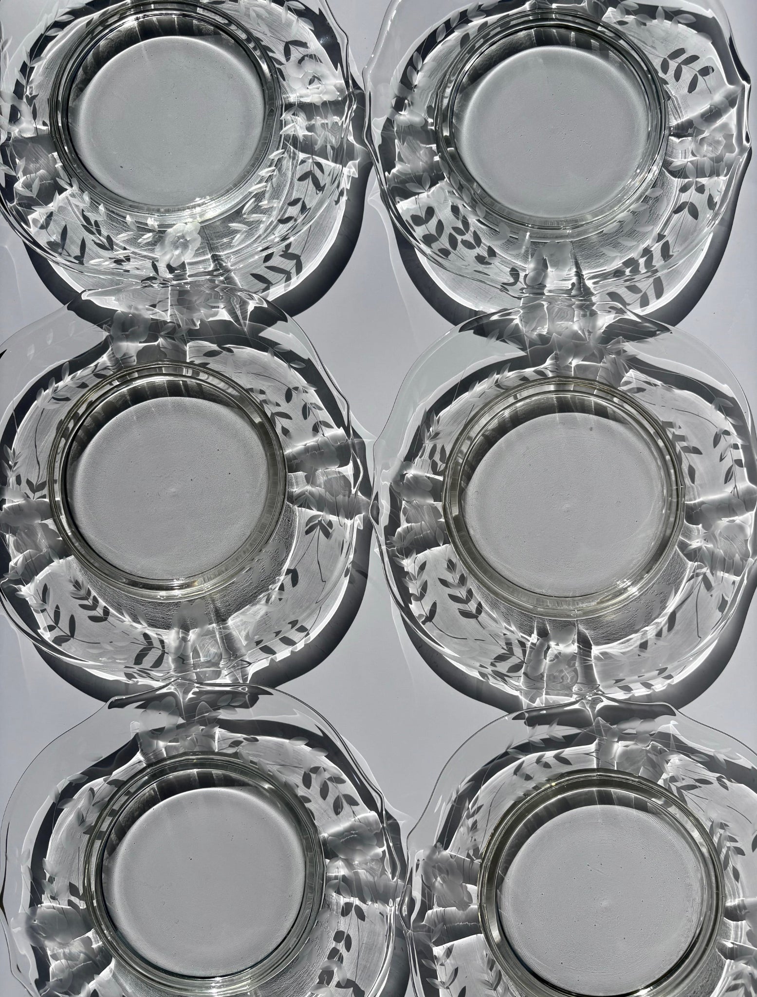 Vintage Etched Glass Plates with Flowers