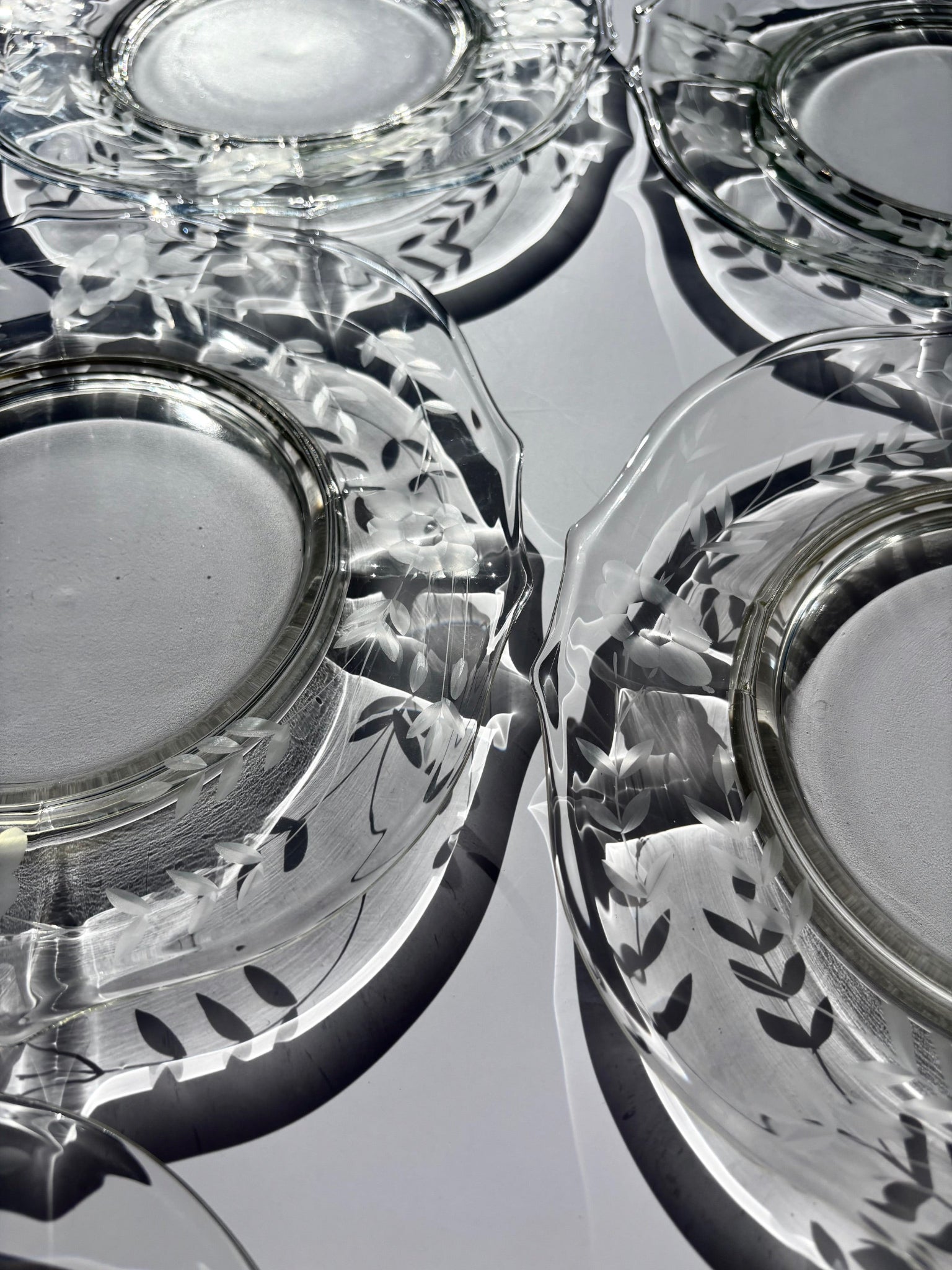 Vintage Etched Glass Plates with Flowers