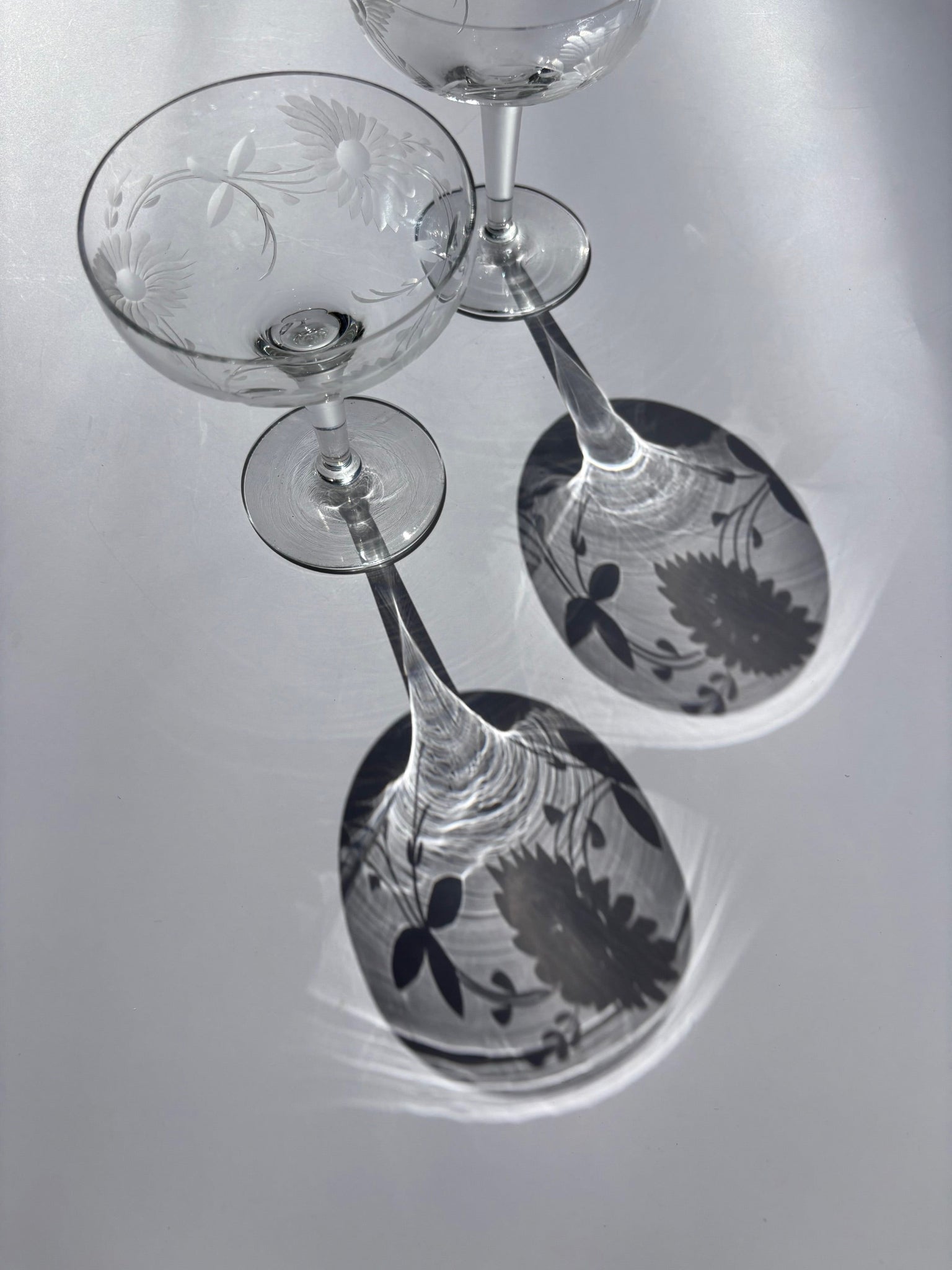 Floral Etched Coupe Glasses
