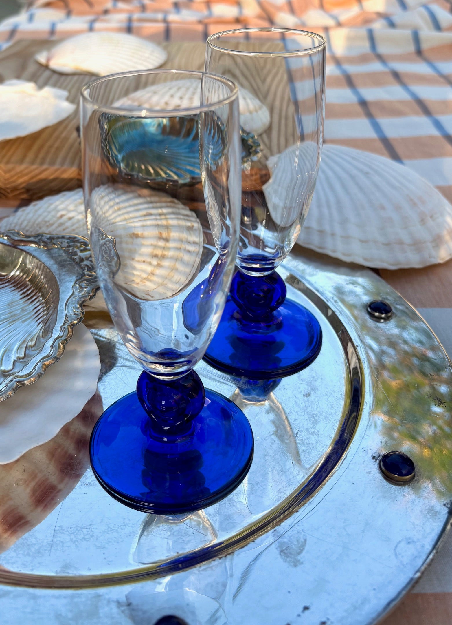 Champagne Flutes with Blue Stem