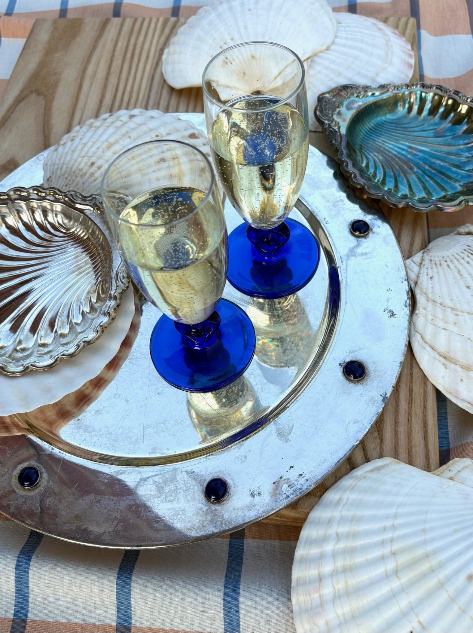 Champagne Flutes with Blue Stem