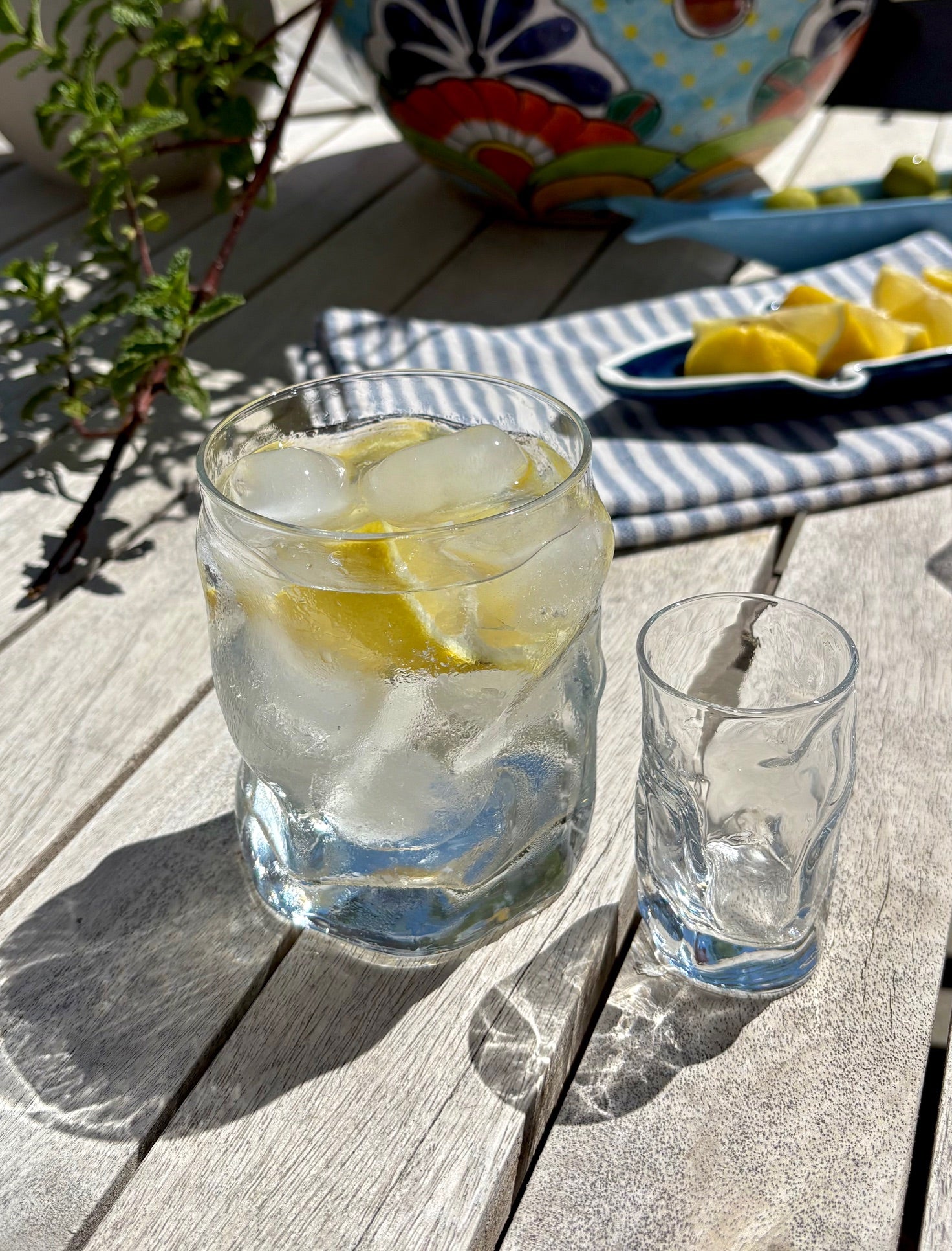 Wavy Glass Tumbler and Shot Glass