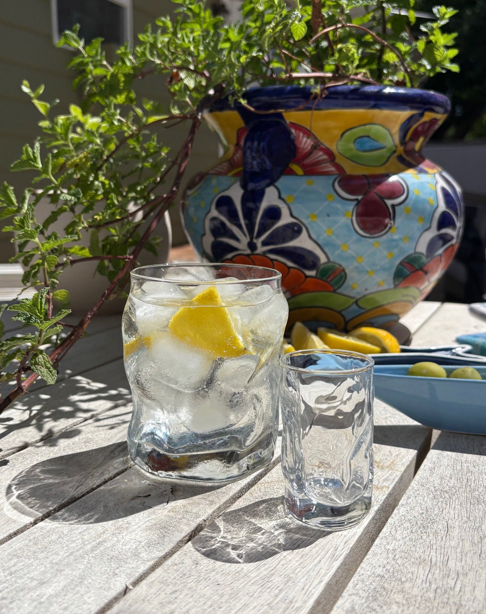 Wavy Glass Tumbler and Shot Glass