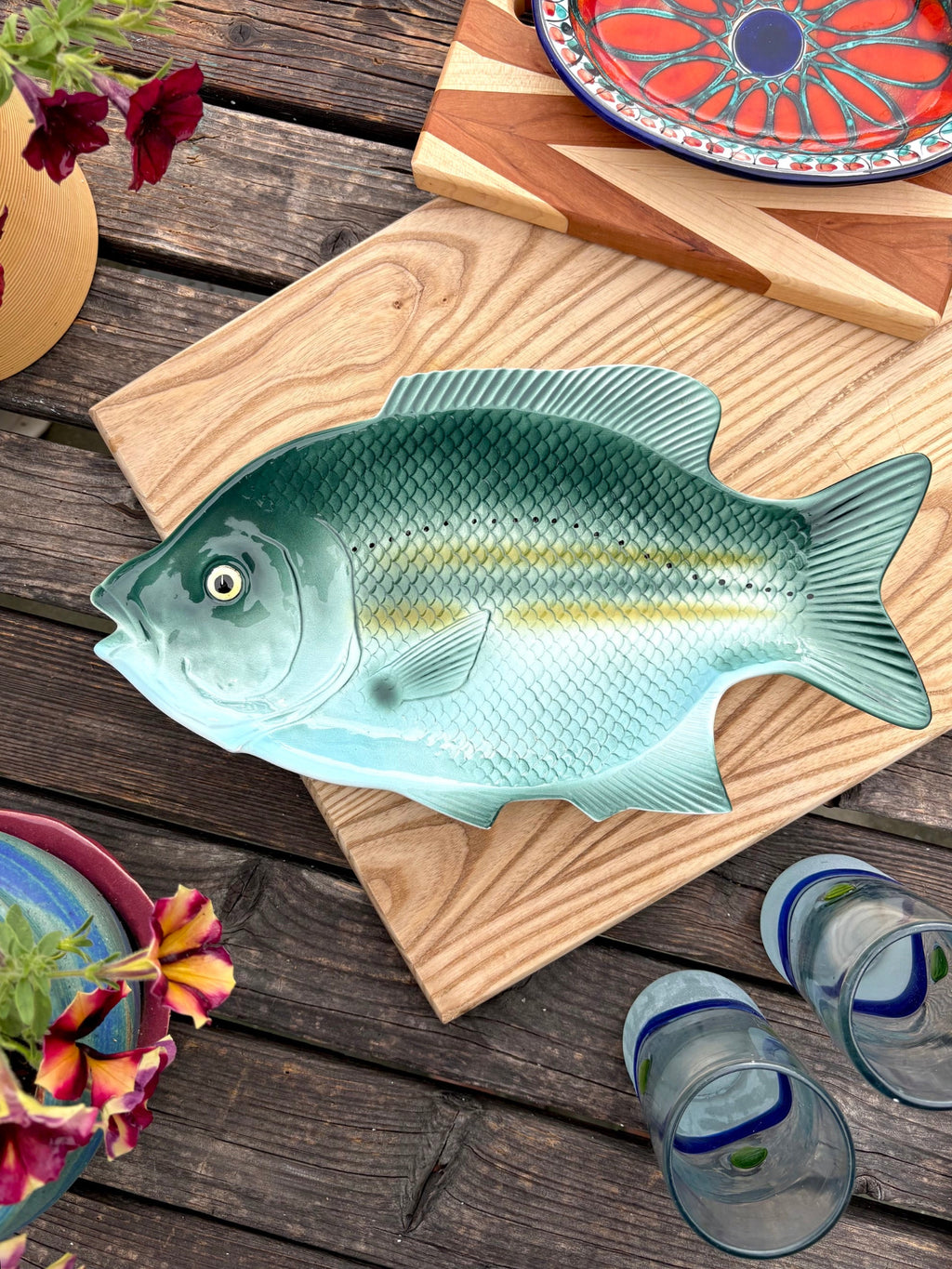Vintage Teal Fish with Yellow Stripes Platter