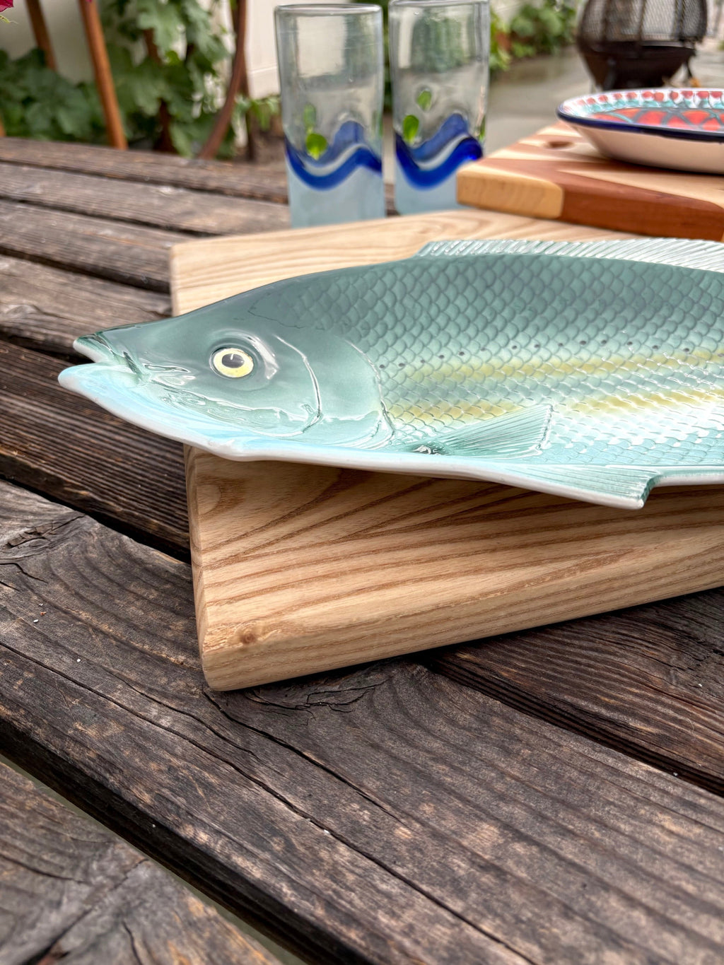 Vintage Teal Fish with Yellow Stripes Platter