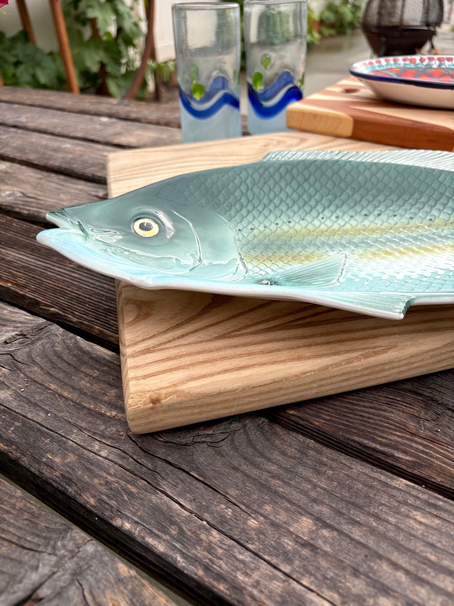 Vintage Teal Fish with Yellow Stripes Platter