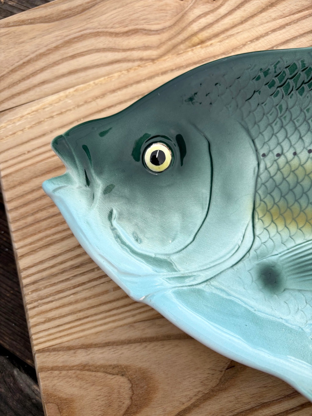 Vintage Teal Fish with Yellow Stripes Platter