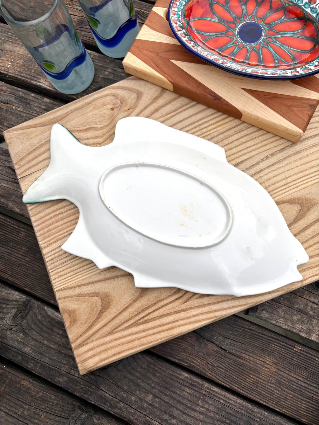 Vintage Teal Fish with Yellow Stripes Platter