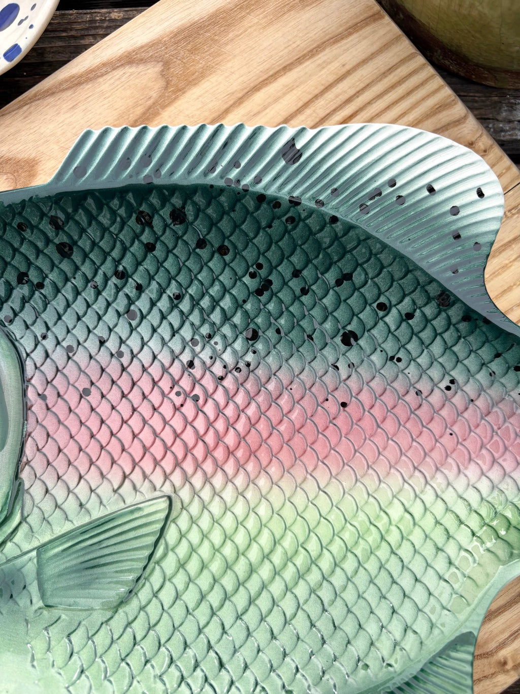 Vintage Green Fish with Pink Stripe Platter