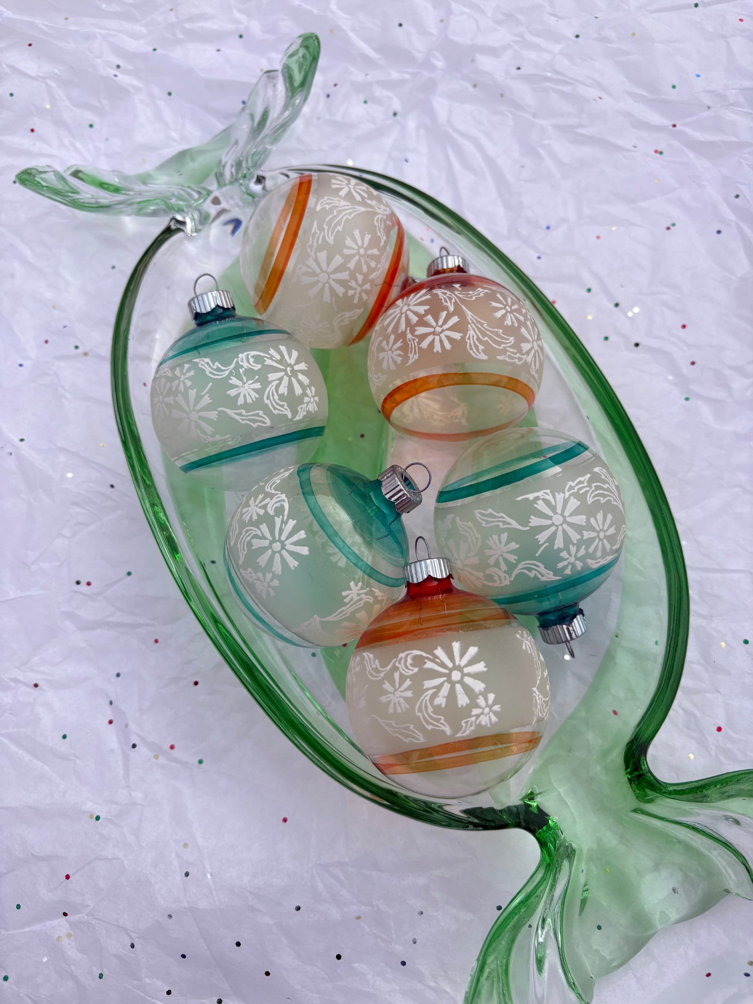 Turquoise and Orange Floral Ball Ornaments