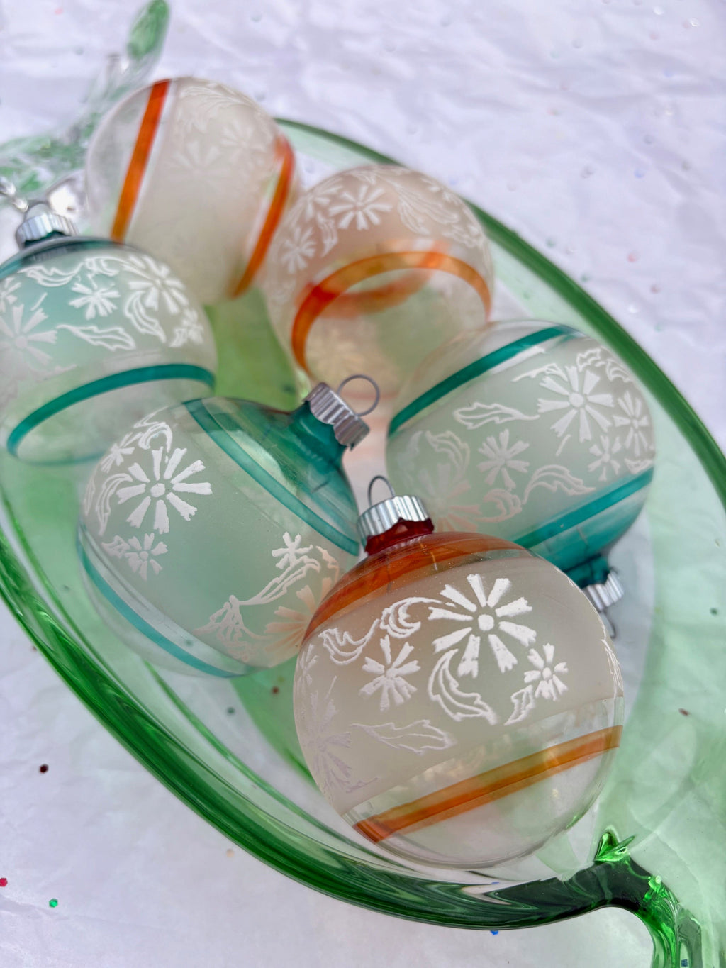Turquoise and Orange Floral Ball Ornaments