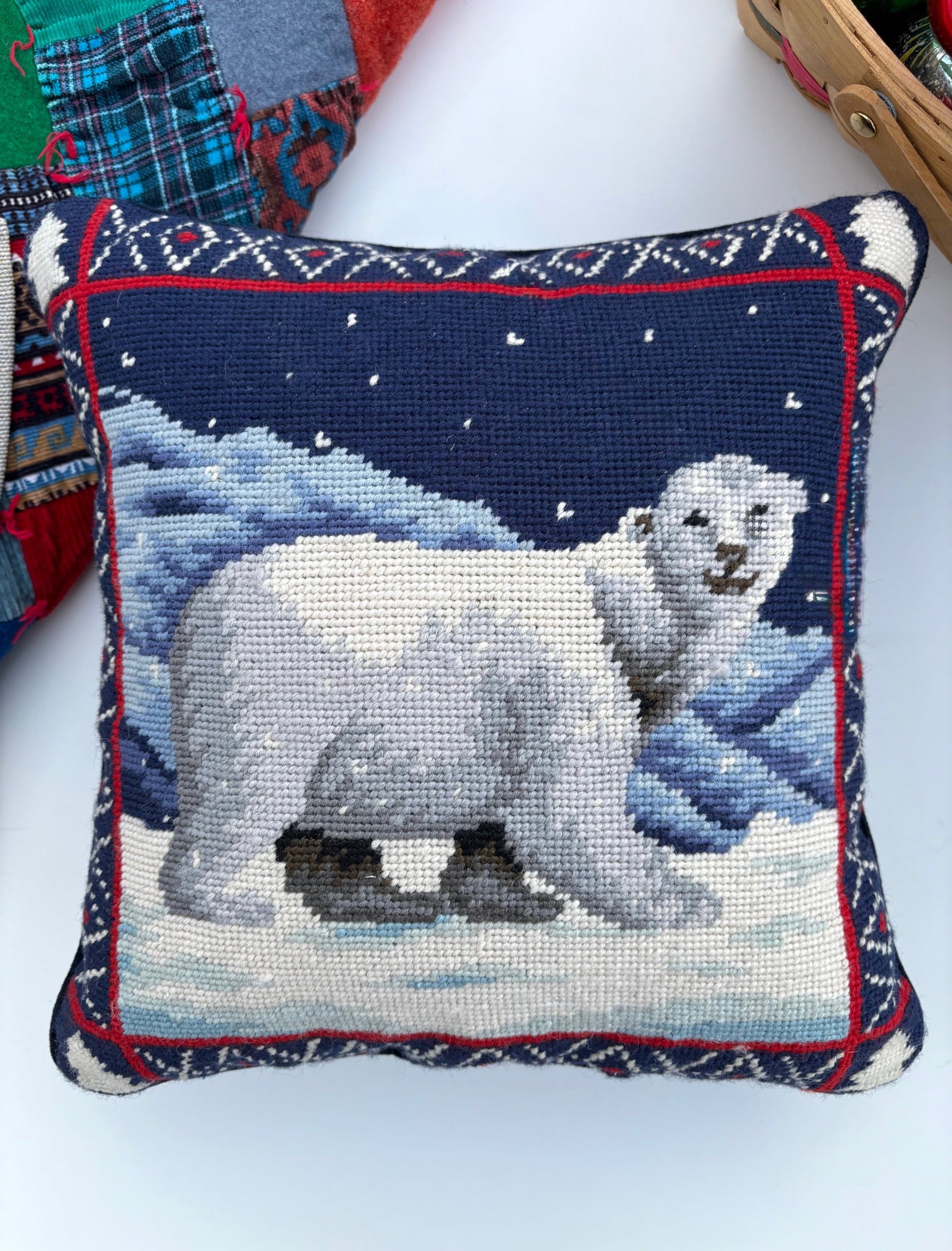 Polar Bear Needlepoint Pillow