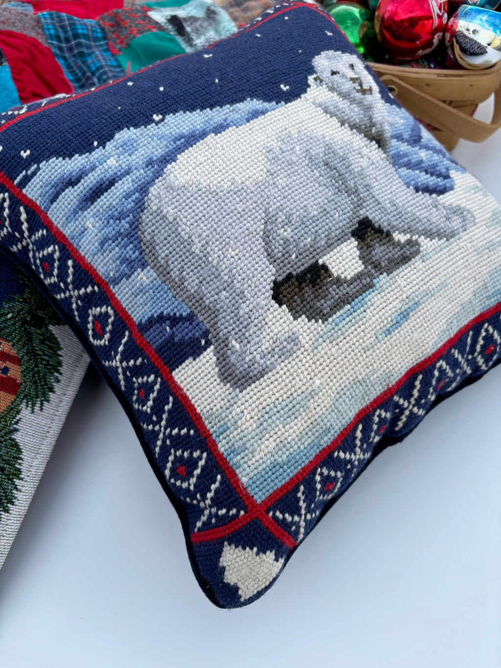 Polar Bear Needlepoint Pillow