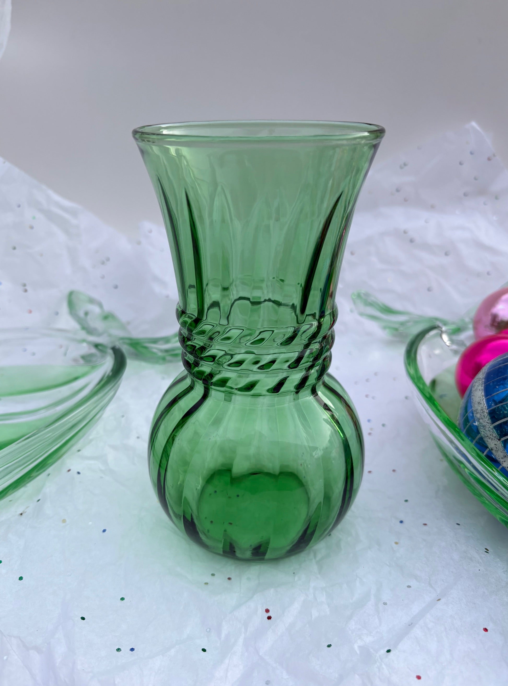 Green Glass Vase with Rope Detail