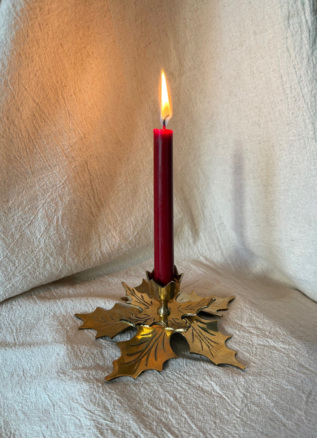 Brass Holly Leaf Candle Holder