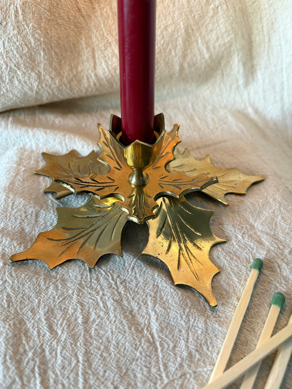 Brass Holly Leaf Candle Holder