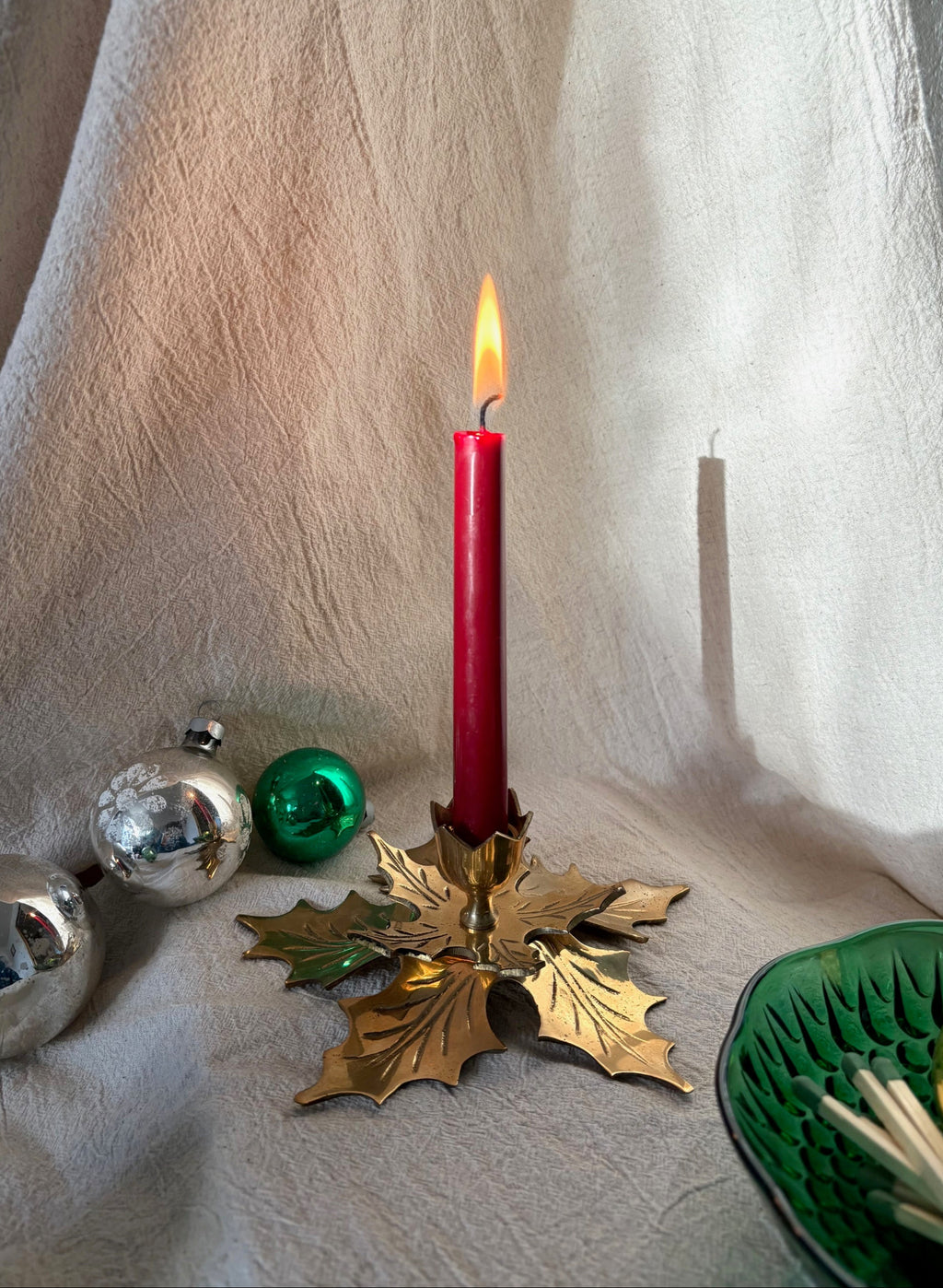Brass Holly Leaf Candle Holder