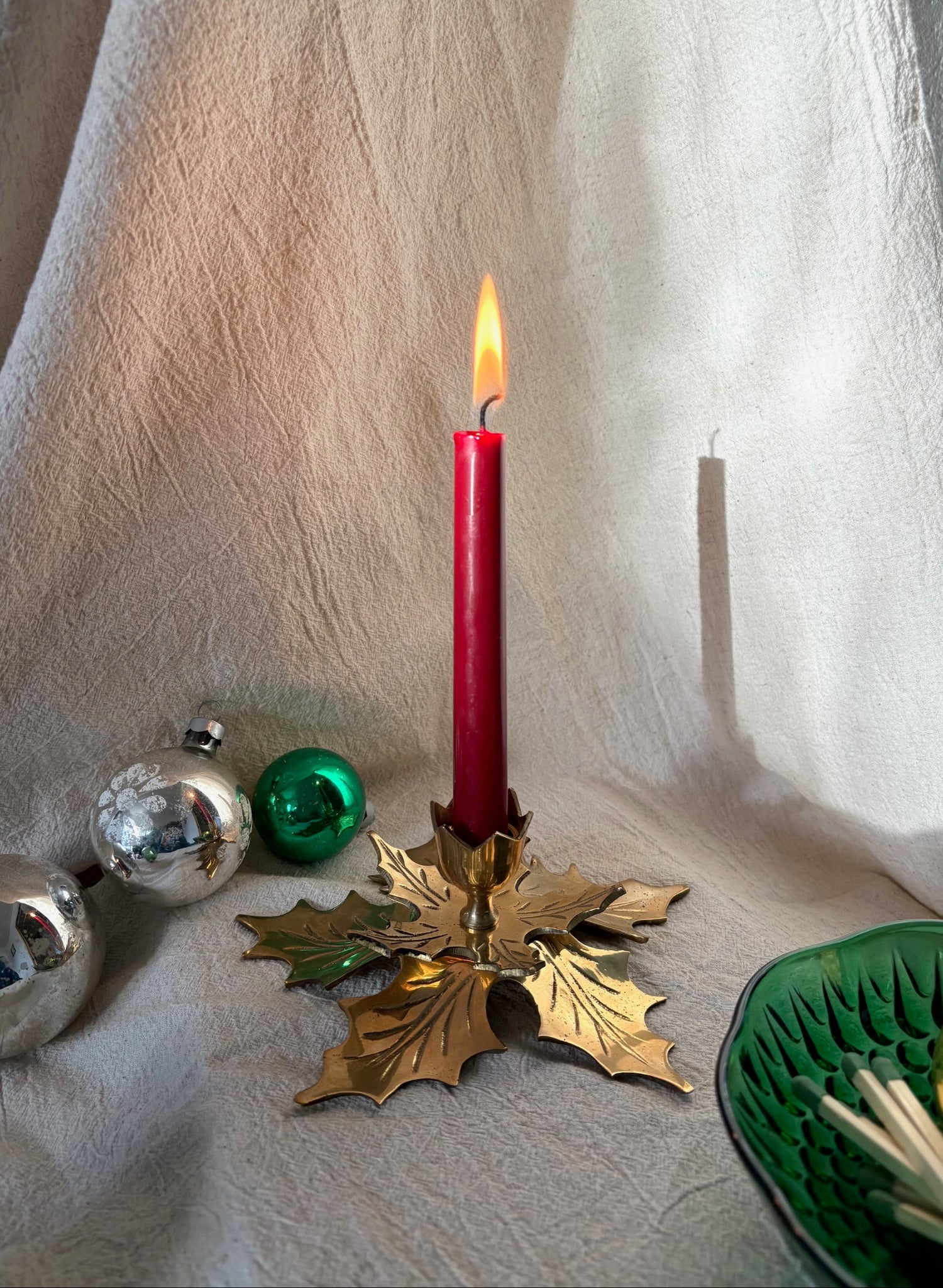 Brass Holly Leaf Candle Holder