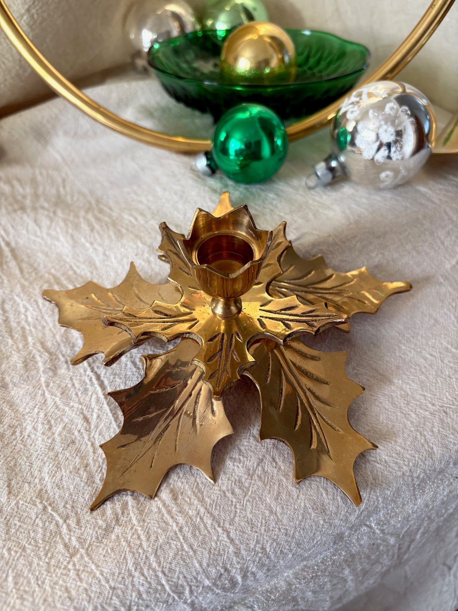 Brass Holly Leaf Candle Holder